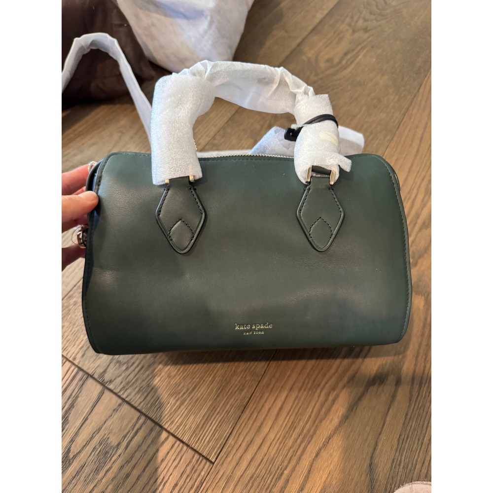 Kate Spade Tate Small Duffle Bag Deep Evergreen Leather Satchel PXRUA502 NEW